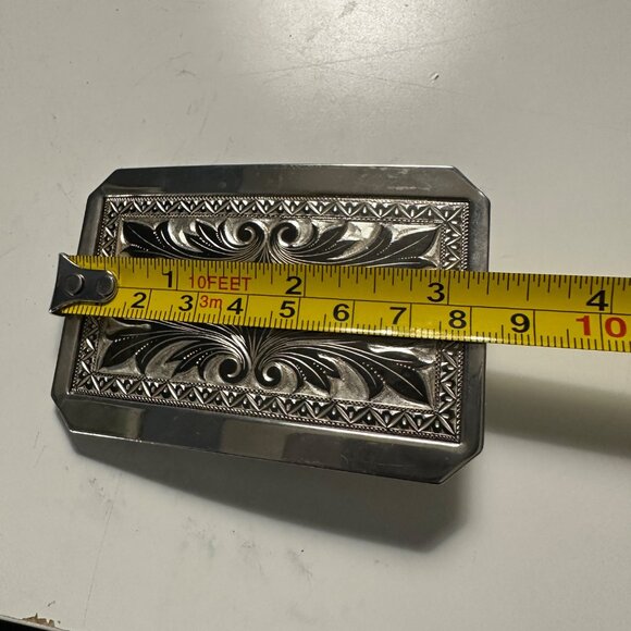 Vintage Unbranded Nickel Plated 3.25 x 2.5” Filigree Lightweight Belt Buckle - Picture 3 of 4